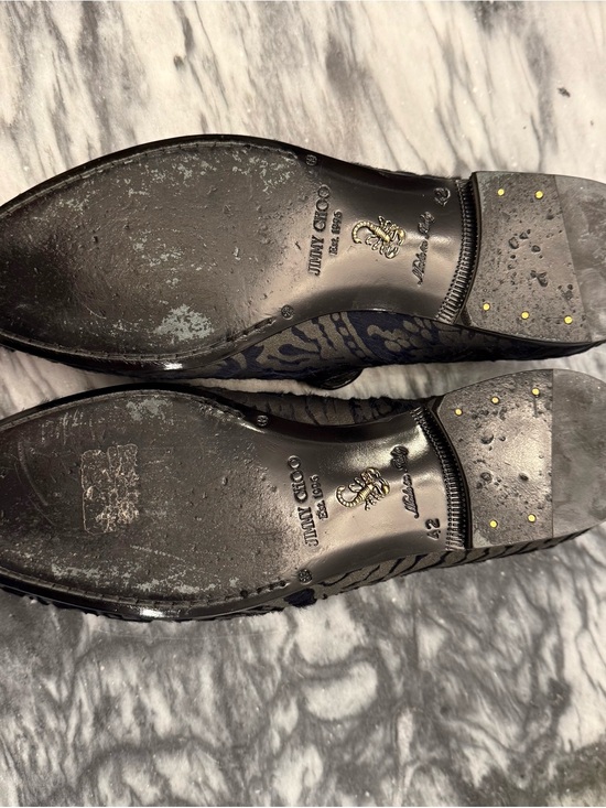 Jimmy Choo Black & Gray Damask Velvet Slip-On Loafers